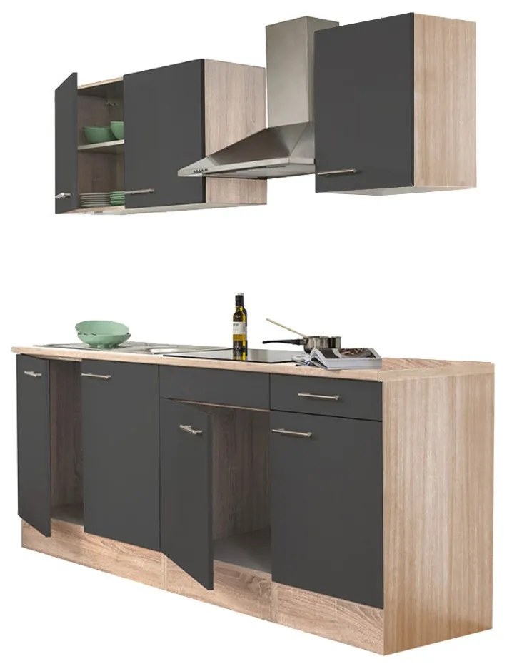Mobilă de bucătărie Yorki 210, corp din stejar sonoma, cu față antracit satinat