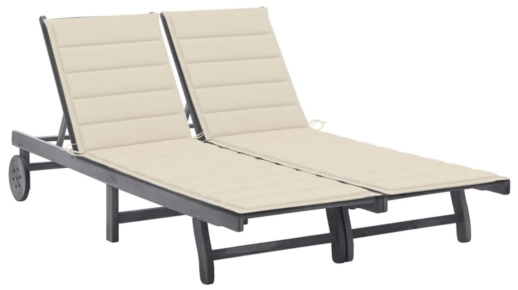 vidaXL Șezlong grădină cu perne, 2 persoane, gri, lemn masiv acacia