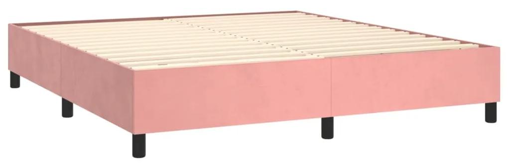 Pat box spring cu saltea, roz, 180x200 cm, catifea Roz, 35 cm, 180 x 200 cm