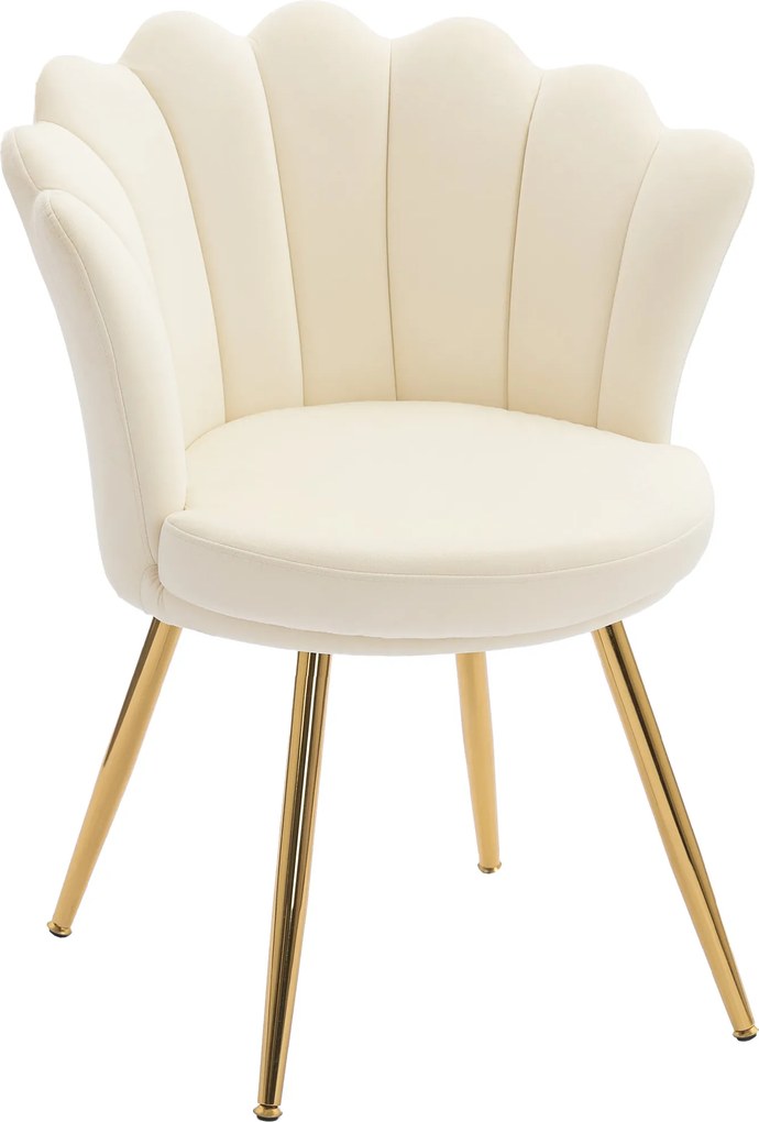 HOMCOM Fotoliu scoică scaun pentru masă de toaletă fotoliu din catifea fotoliu de salon cu picioare din metal auriu bej | Aosom Romania