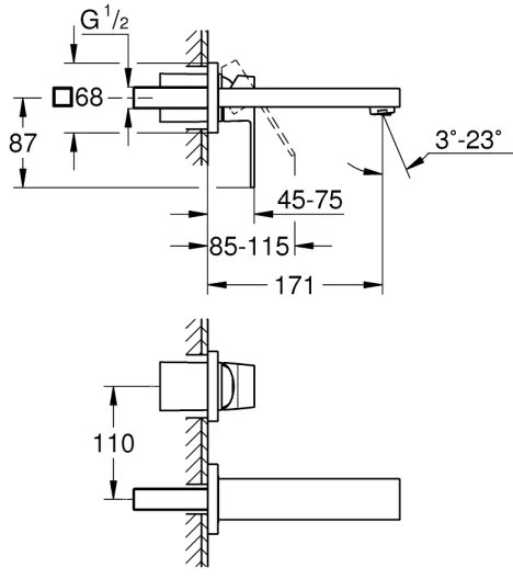 GROHE 19895000 - baterie lavoar EUROCUBE, montaj în 2 găuri, 171 mm, crom lucios