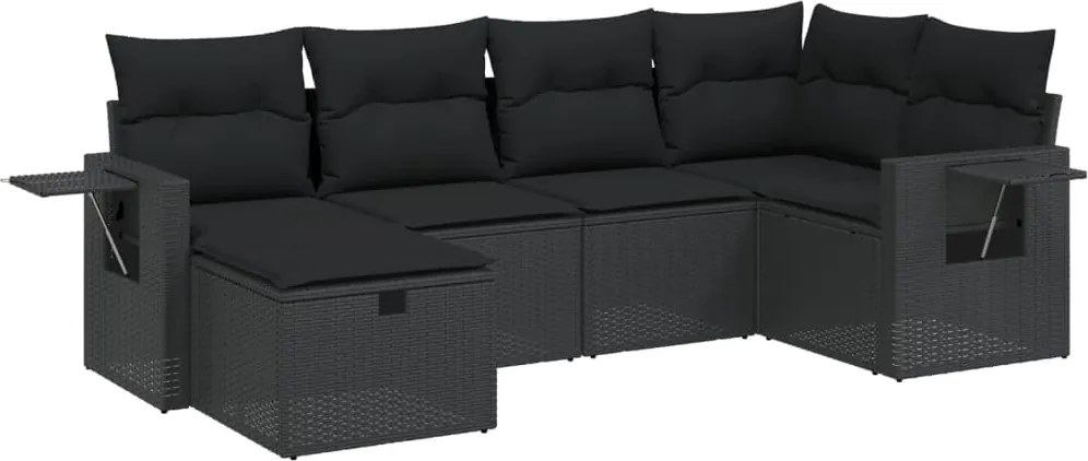 vidaXL Set mobilier de grădină cu perne, 6 piese, negru, poliratan