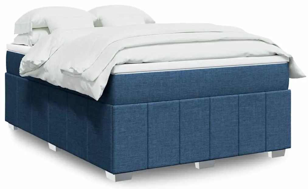 vidaXL Pat box spring cu saltea, albastru, 140x200 cm, textil