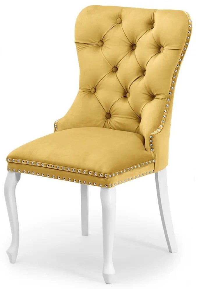 Scaun tapitat Madame Charlotte galben/alb
