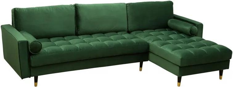 Canapea cu colt verde inchis din catifea si lemn 260 cm Cozy Invicta Interior