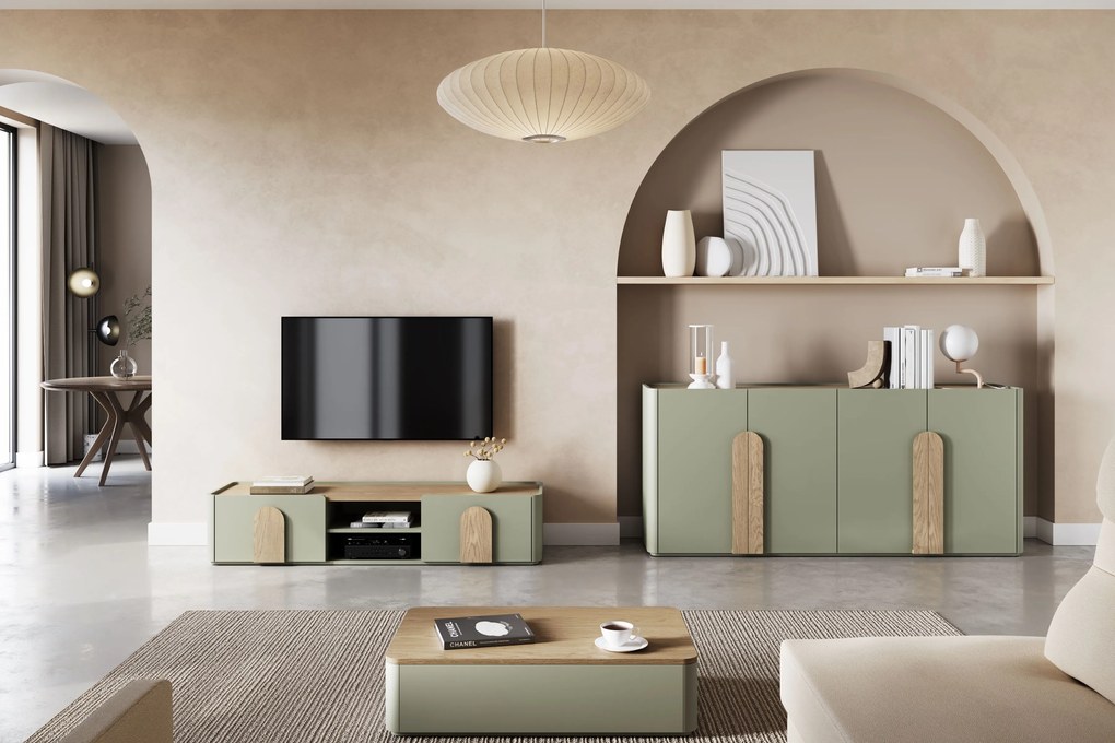 Masă de cafea Amilio 100 cm cu sertare - eucalipt / stejar Baltic Dune