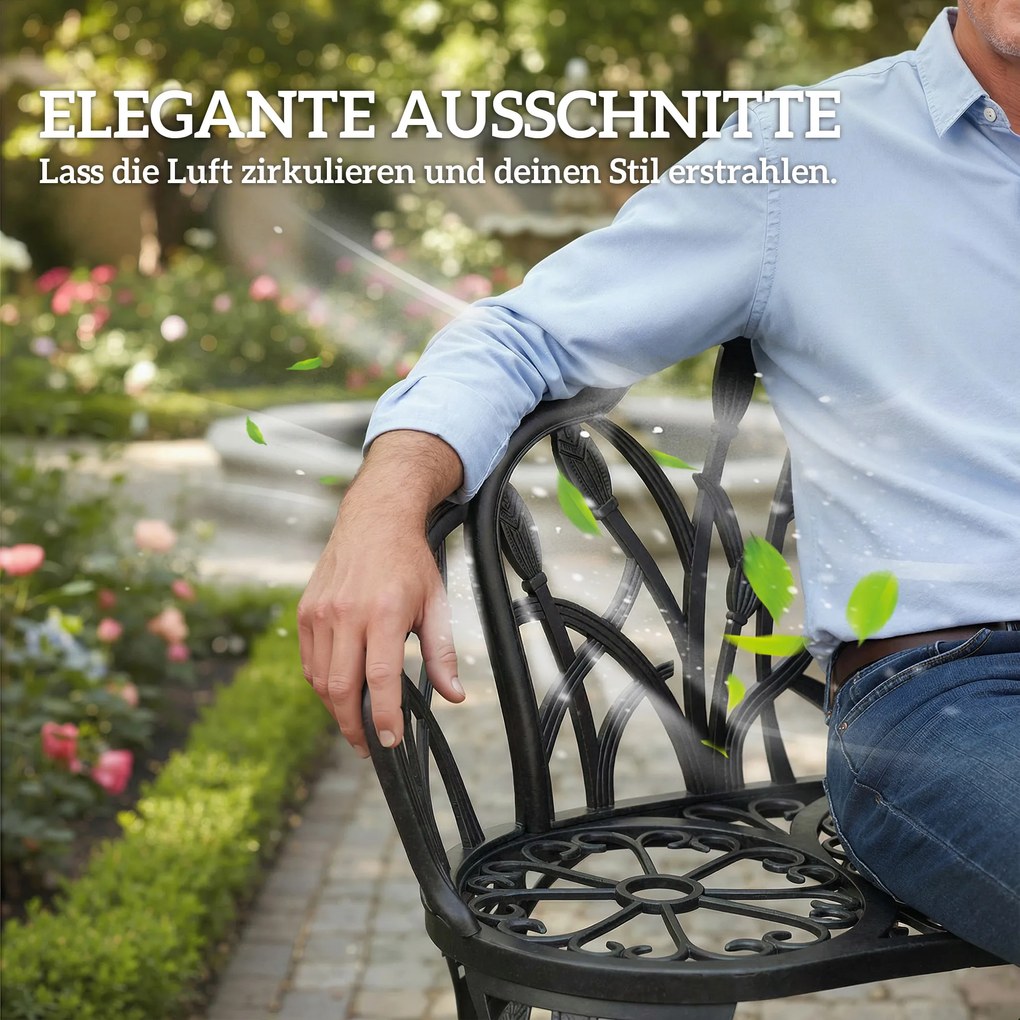 Outsunny Bancă de grădină 2 locuri aluminiu turnat rezistentă la intemperii bancă de exterior cu spătar în formă de lalea motiv floral 99 x 57 x 78 cm | Aosom Romania