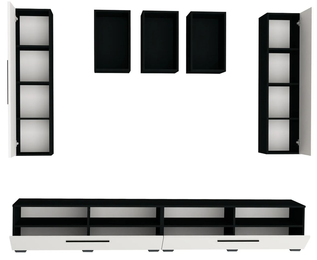 Living haaus Haga V9, Alb Lucios/Negru, MDF, L 240 cm