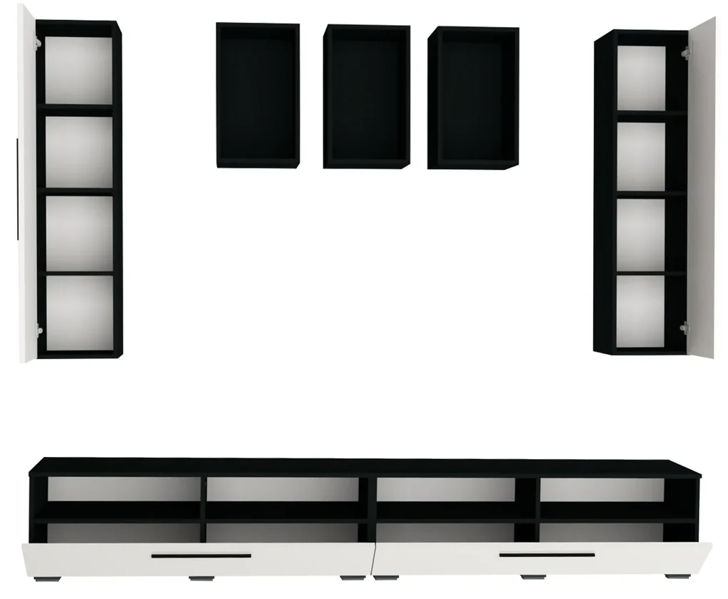 Living haaus Haga V9, Alb Lucios/Negru, MDF, L 240 cm
