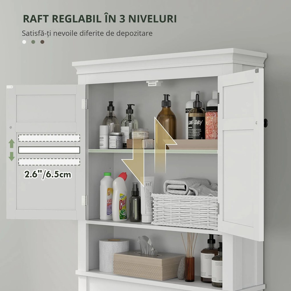 HOMCOM Mobilier WC deasupra toaletei mobilier mașină de spălat dulap 2 uși rafturi reglabile alb | Aosom Romania