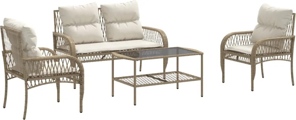 vidaXL Set canapele de grădină, 4 piese, cu perne, bej, poliratan