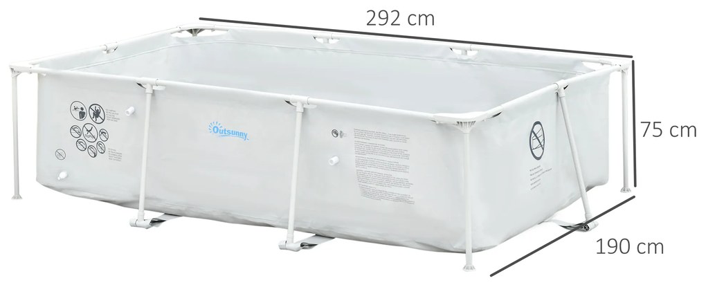 Outsunny Piscină de Grădină cu Filtru din Oțel/PVC 292x190x75cm Gri Spațioasă și Rezistentă Ideală pentru Relaxare în Familie | Aosom Romania