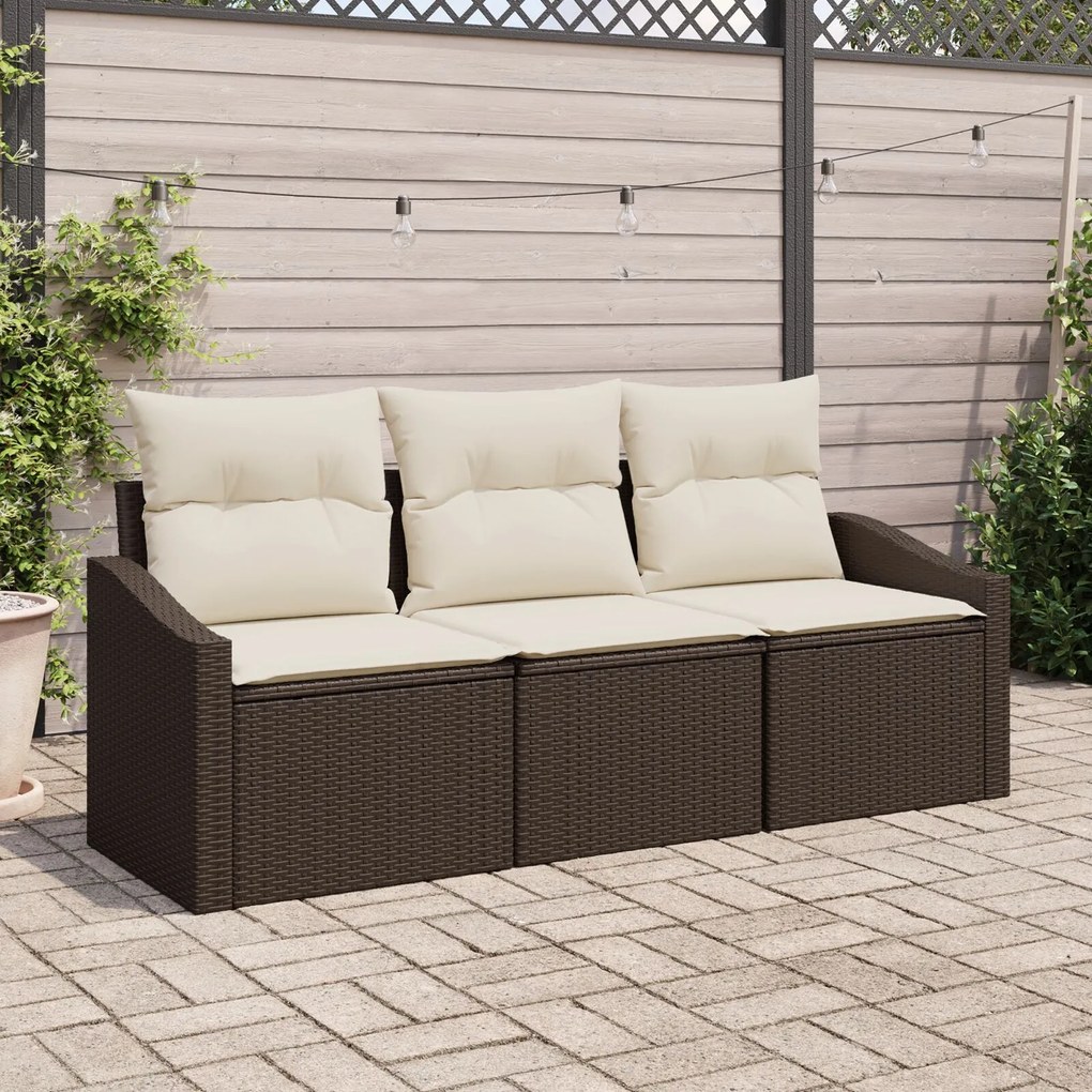 vidaXL Set de canapele pentru grădină 3 pcs Maro Rattan poli