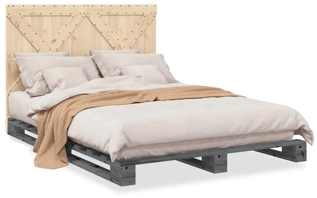 3281583 vidaXL Cadru de pat cu tăblie, gri, 160x200 cm, lemn masiv de pin
