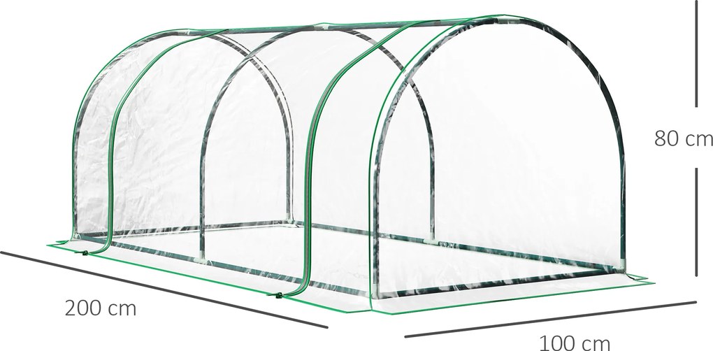 Outsunny Tunel de oțel pentru grădină cu seră și capac din PVC, 200x100x80 cm, transparent și verde | Aosom Romania