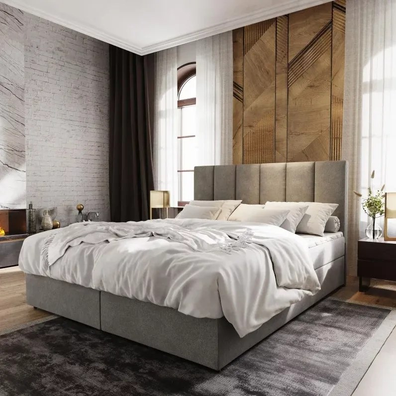 Pat boxspring tapițat MERALIS 180x200 cm gri Saltele: Saltea cu arcuri Bonell