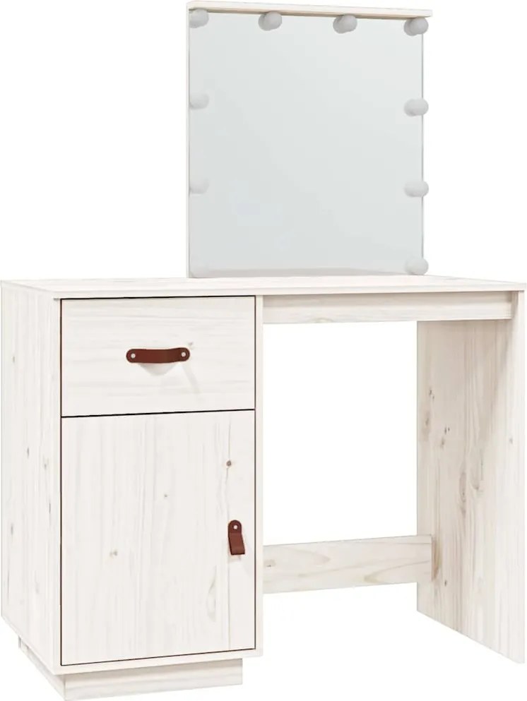 vidaXL Măsuță de toaletă cu LED, alb, 95x50x133,5 cm, lemn masiv pin