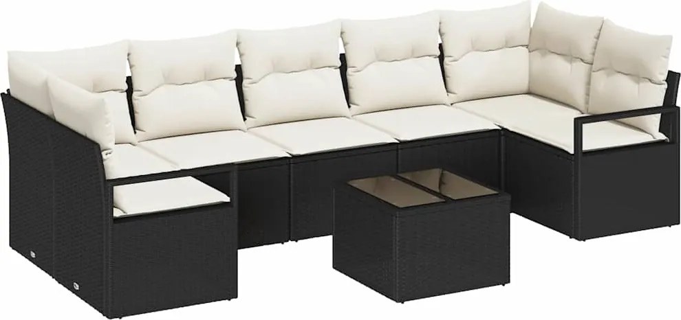 vidaXL Set de canapea 8 pcs Negru și Crem poliratan
