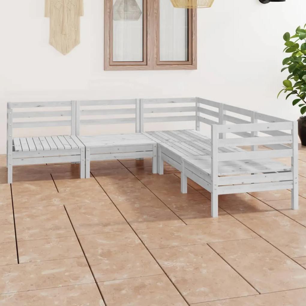 3082995 vidaXL Set mobilier de grădină, 5 piese, alb, lemn masiv de pin