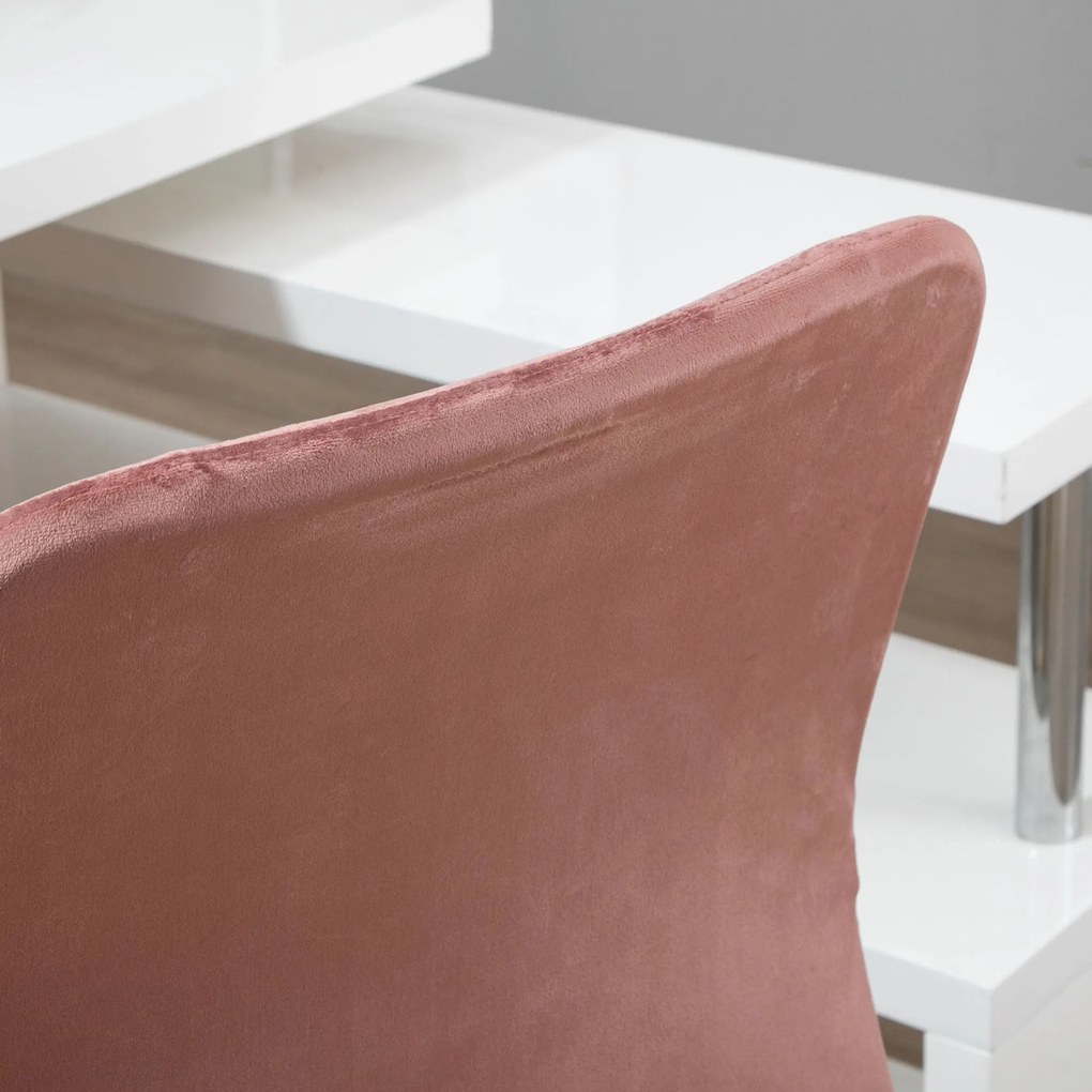 Vinsetto Scaun de birou design contemporan cu pivot 360° ergonomic spătar curb înălțime reglabilă înveliș din catifea 56 x 60 x 102 cm roz și aurie | Aosom Romania