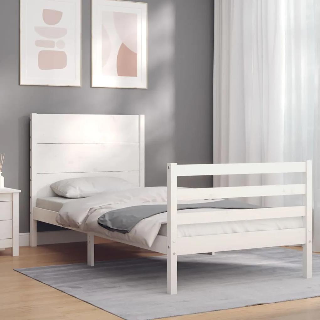3194602 vidaXL Cadru de pat cu tăblie single, alb, lemn masiv