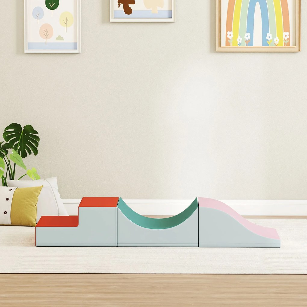 AIYAPLAY Set de cățărare și târâre din 3 piese pentru copii mici, Piele ecologică, Spumă, Gri deschis | Aosom Romania