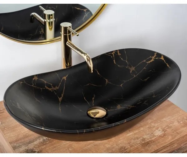 REA-U7478 - Lavoar pentru blat ROYAL 36 x 62 cm, ceramică, negru, decor marmură