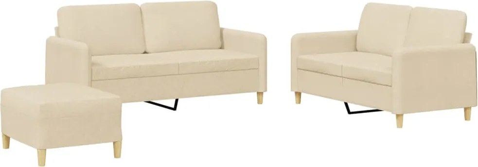 vidaXL Set de canapele cu perne, 3 piese, crem, textil