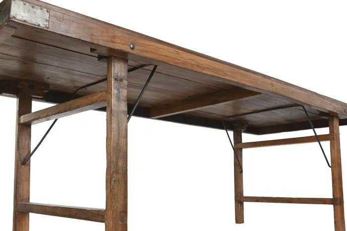 Masă dining dreptunghiulara din lemn masiv reciclat, structură pliabilă, „Grand Loft”