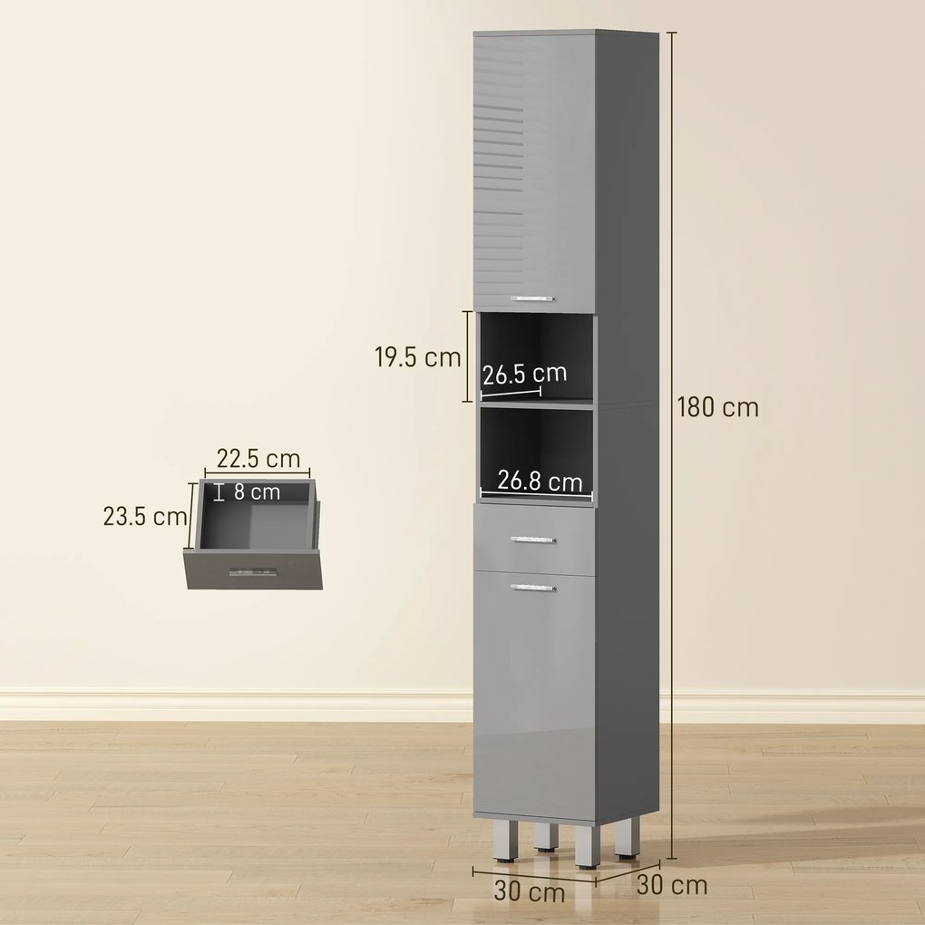 kleankin Dulap de baie, comodă pentru baie, cu rafturi și sertar, reglabil, Gri | Aosom Romania