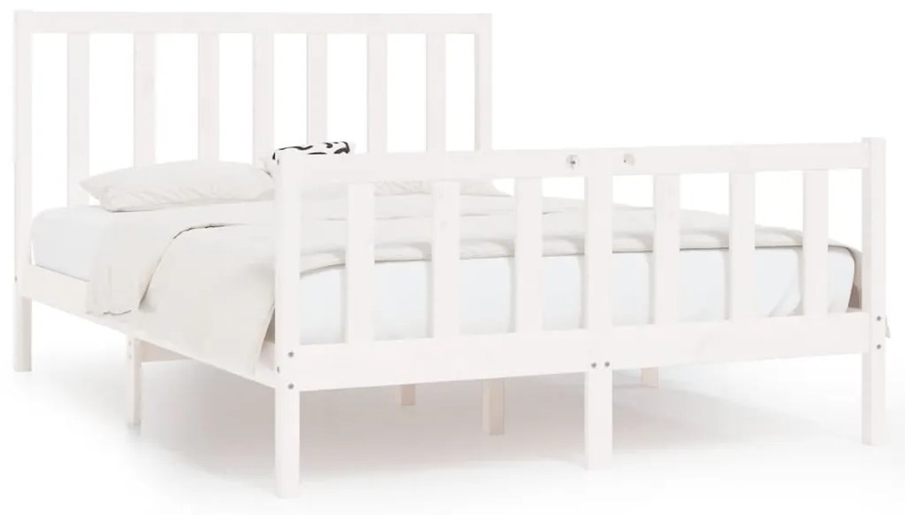 3105196 vidaXL Cadru de pat mic dublu, alb, 120x190 cm, lemn masiv