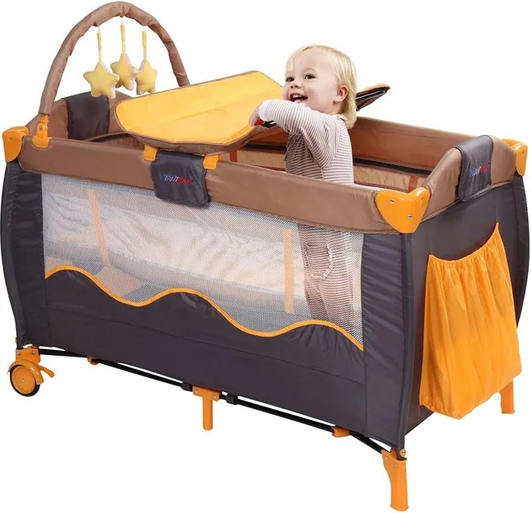 Pătuț de călătorie, portocaliu/gri