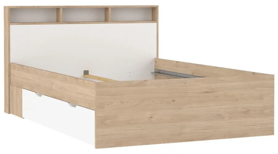 Pat matrimonial în culoare naturală cu aspect de lemn de stejar cu spațiu de depozitare fără somieră 140x200 cm Ikast – Tvilum