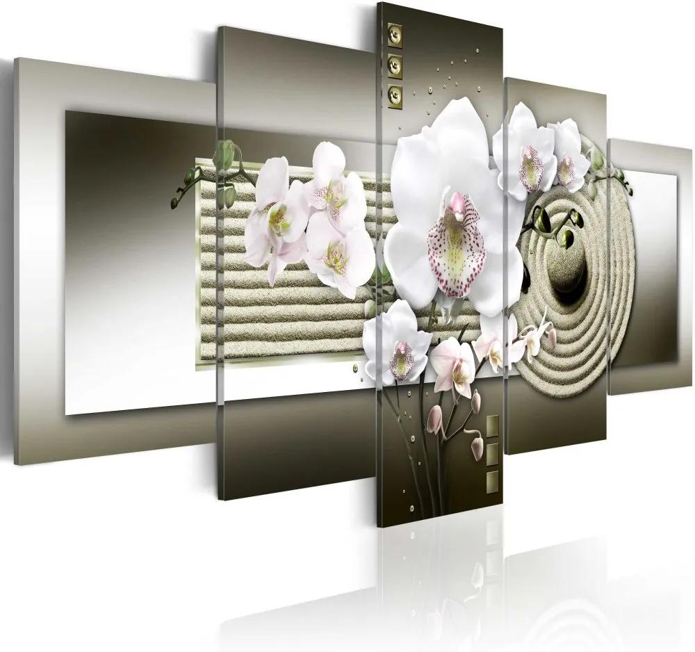 Tablou Bimago - Orchid and zen garden in grey 100x50 cm