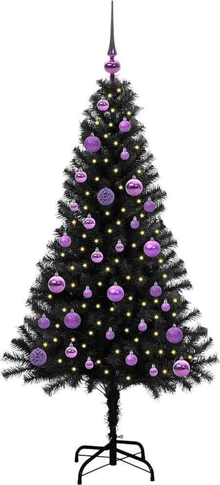 vidaXL Brad de Crăciun cu 150 LED cu suport Negru 150 cm PVC