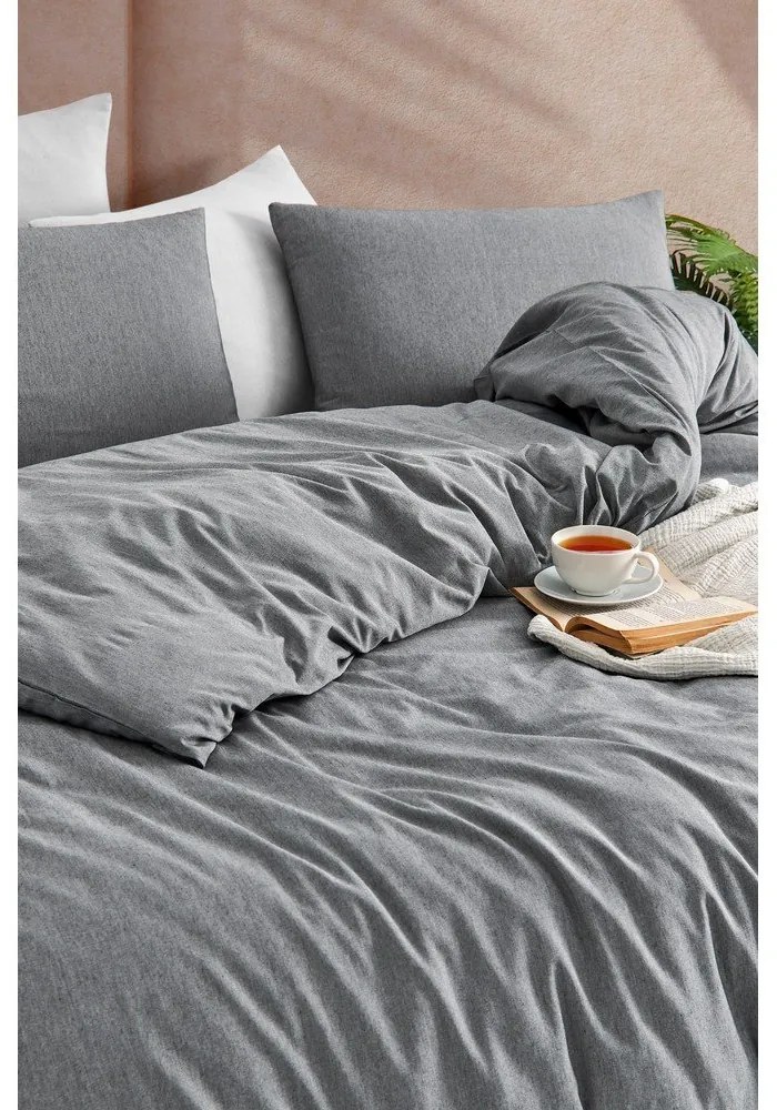 Lenjerie de pat gri antracit pentru pat de o persoană 140x200 cm Yarn Dyed – Mijolnir