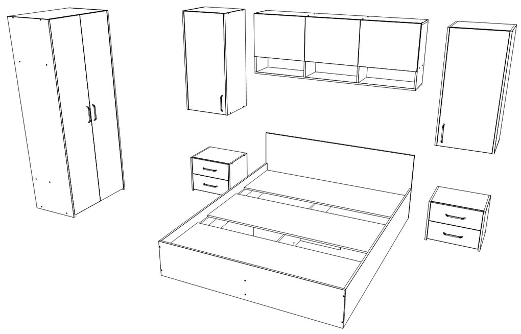 Set haaus V17, Pat 200 x 140 cm, Stejar Alb/Antracit