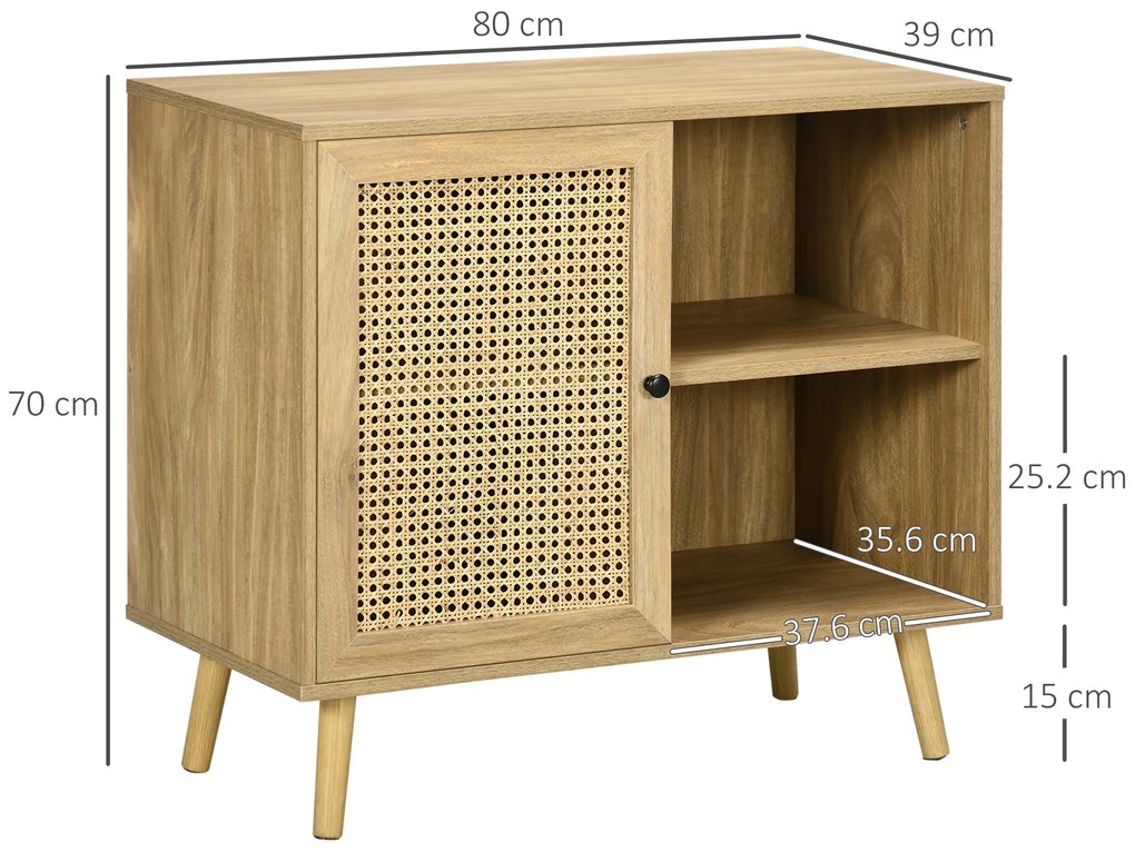 HOMCOM Bufet de depozitare 1 ușă efect răchită - dim. 80L x 39l x 70H cm | Aosom Romania