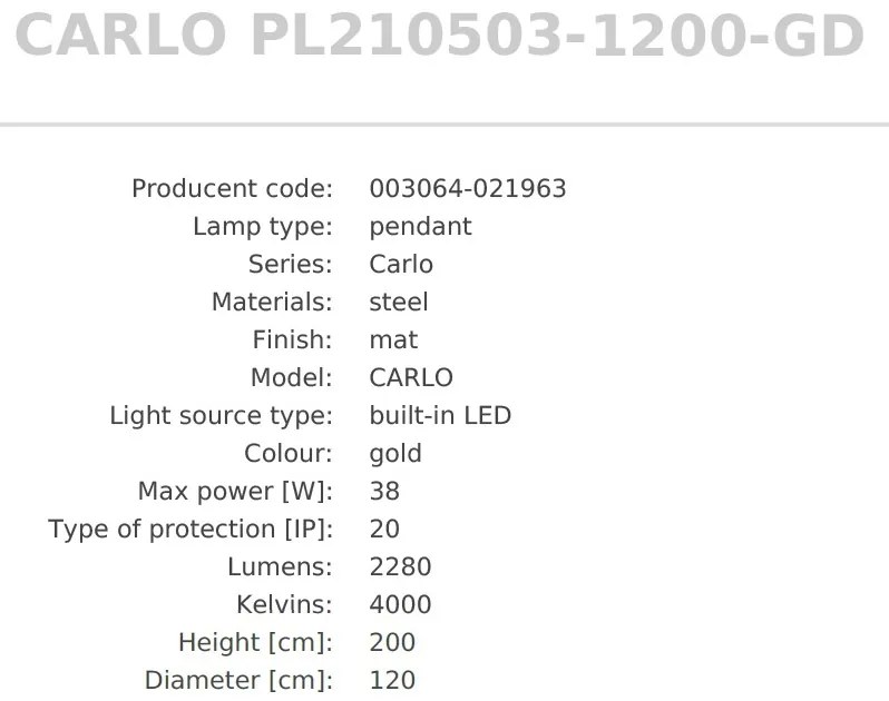 Lustra LED design modern circular CARLO auriu, diametru 120cm
