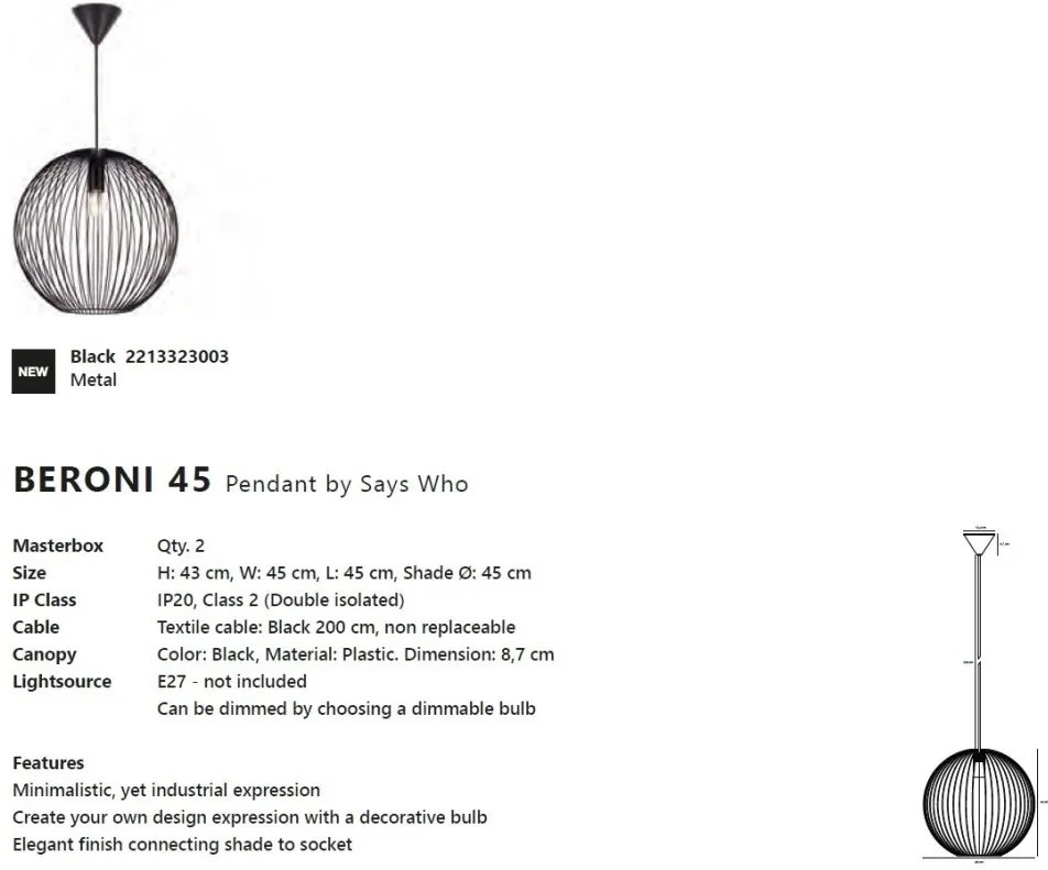 Pendul design modern Beroni 45 negru