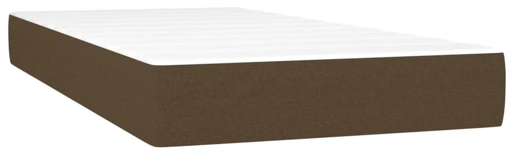 Pat box spring cu saltea, maro inchis, 90x200 cm, textil Maro inchis, 90 x 200 cm, Nasturi de tapiterie