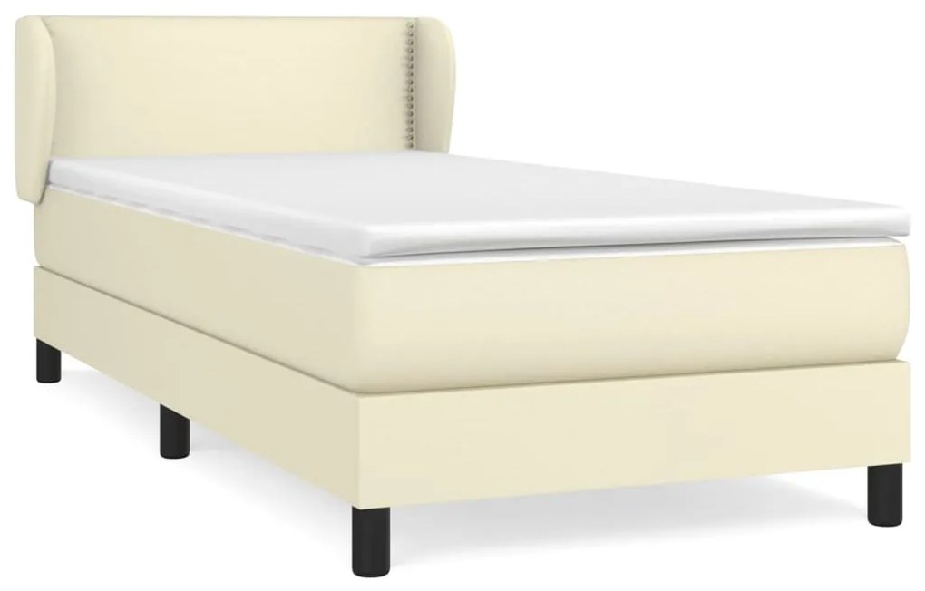 3127219 vidaXL Pat box spring cu saltea, crem, 80x200 cm, piele ecologică