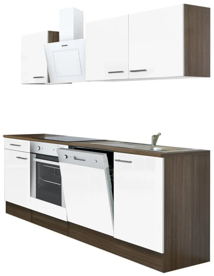 Mobilă de bucătărie Yorki 220, corp din stejar Yorki, față alb satinat cu element inferior al cuptorului