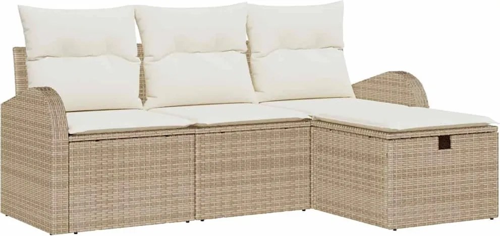 vidaXL Set de canapele pentru grădină cu pernă 4 pcs Bej Rattan poli