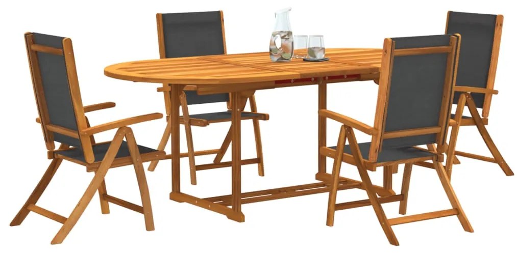 vidaXL Set mobilier de grădină, 5 piese, lemn masiv acacia/textilenă