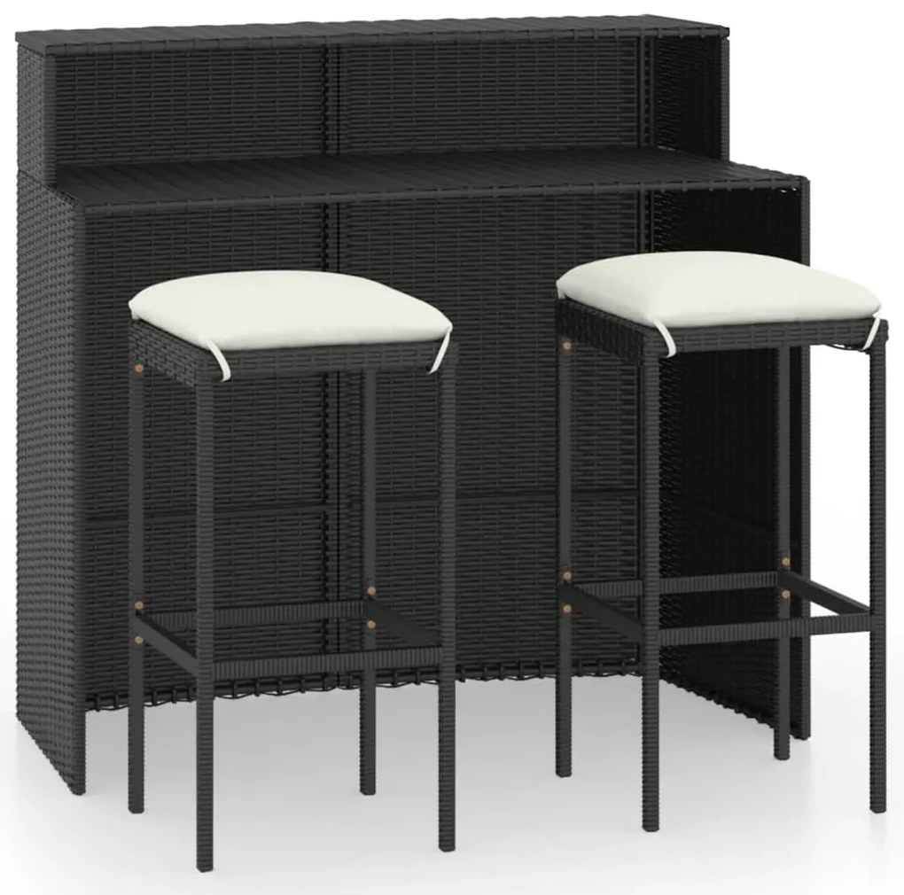 Set mobilier bar de gradina cu perne, 3 piese, negru Negru, 3