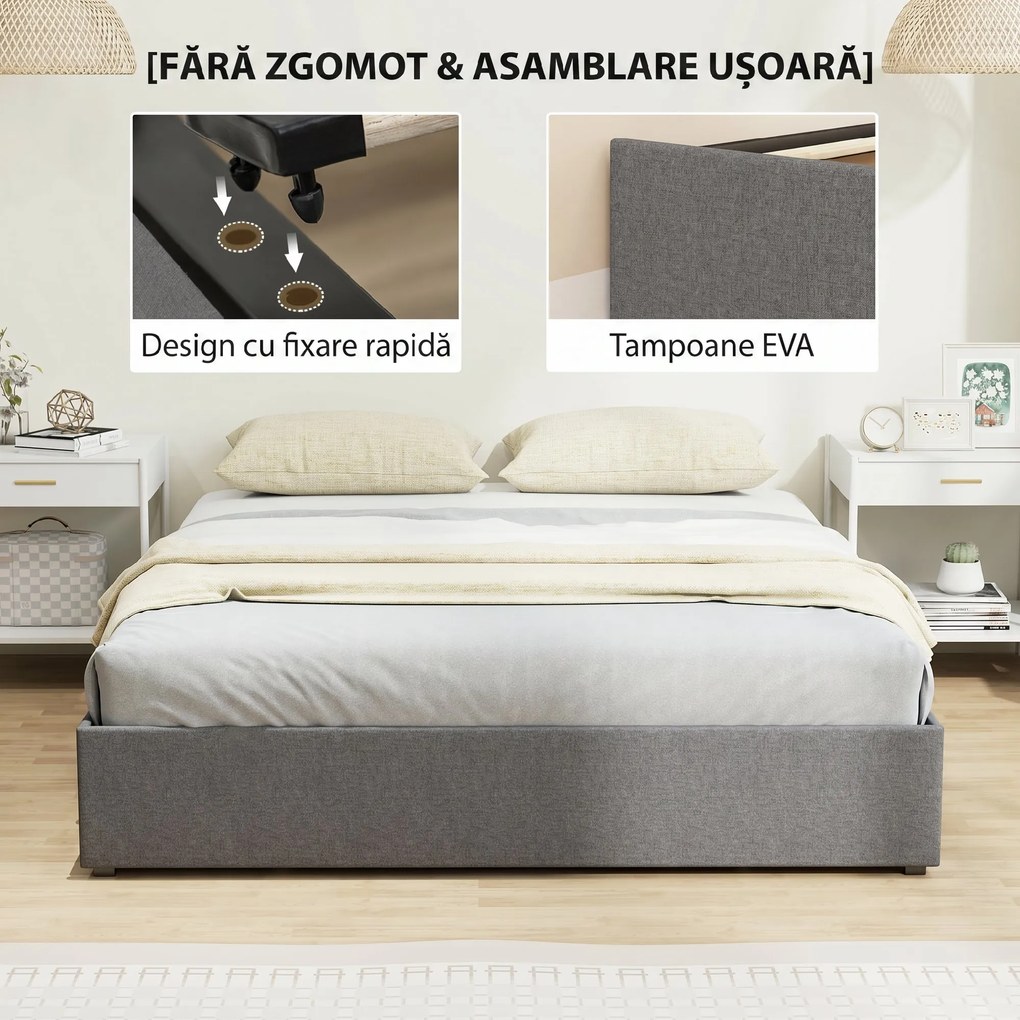HOMCOM Somieră cu spațiu de depozitare, pat tapițat compact | Aosom Romania