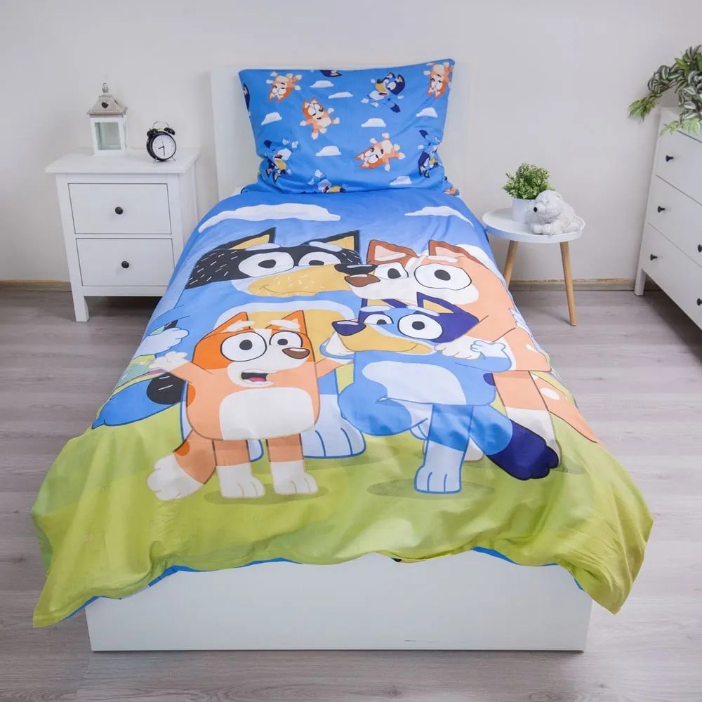 Lenjerie de pat pentru copii din bumbac pentru pat de o persoană 140x200 cm Bluey – Jerry Fabrics