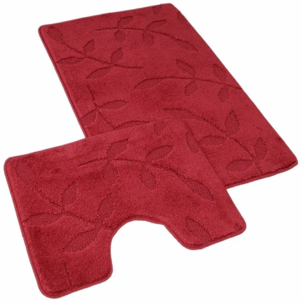 Set de covorașe de baie Kvalitex Frunze vișiniu , 60 x 100 cm, 60 x 50 cm