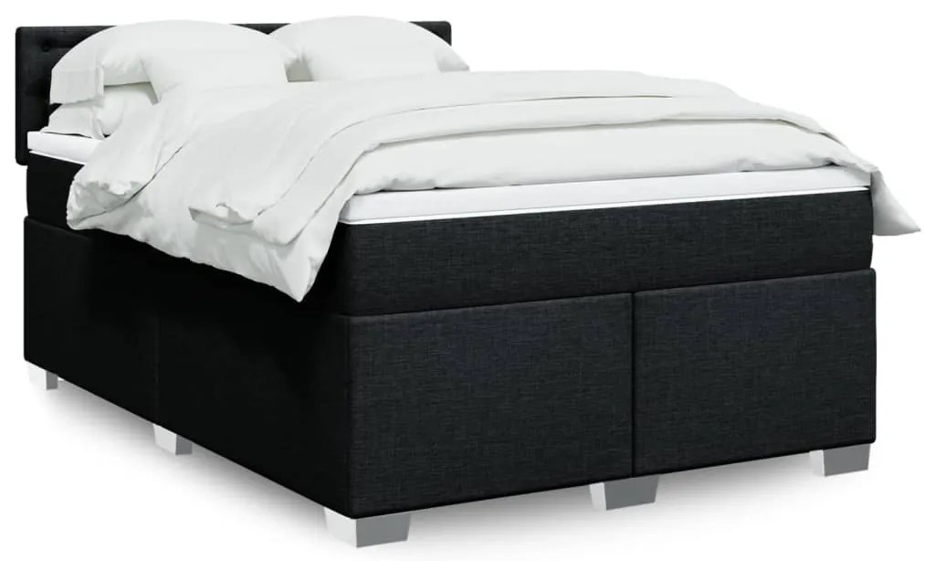 vidaXL Pat box spring cu saltea, negru, 140x190 cm, textil